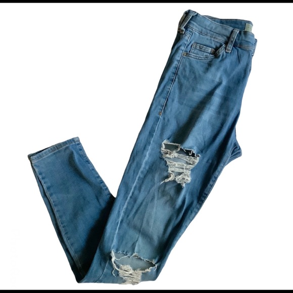 Topshop Womens Jeans Sz 28 Blue Denim Moto Leigh Skinny Distressed - Picture 4 of 7